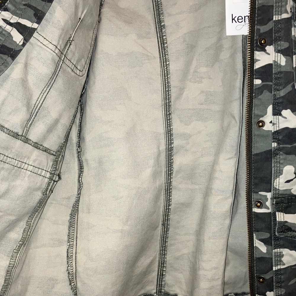 Kensie Camo Green Gray Black Utility Jacket Size L Military Cargo Style New - Picture 5 of 9